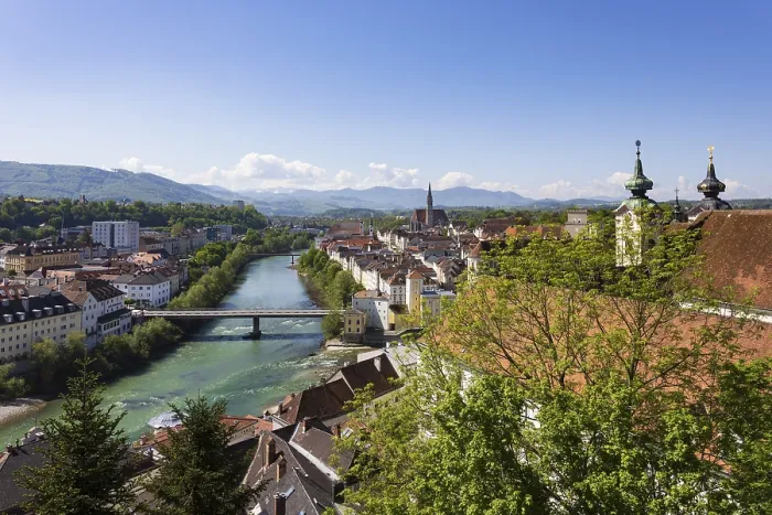 Framed Print : River Steyr, view from Taborberg to St Michael's Church and old town