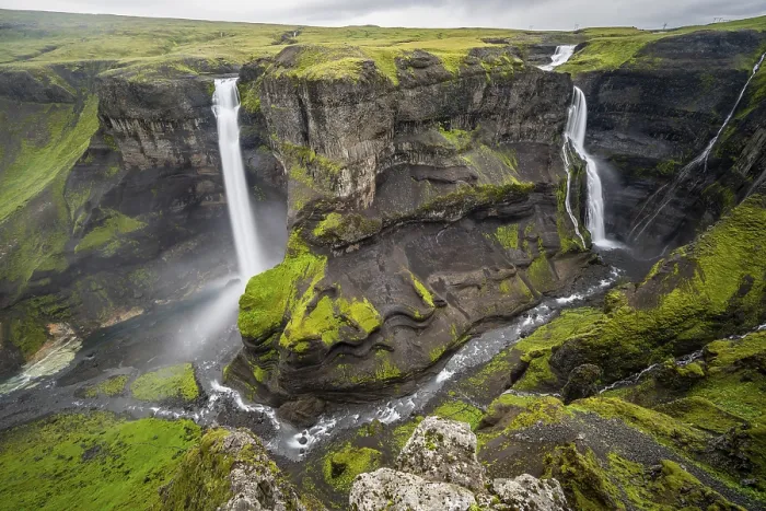 Framed Print : River and waterfalls at a canyon with green moss Framed Print : River and waterfalls at a canyon with green moss
