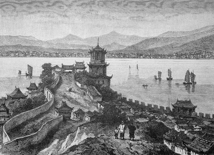 Framed Print : River Yangtze with Pagoda and temple