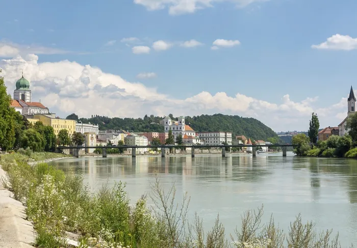 Framed Print : Riverside at the river Inn in Passau (Bavaria) (Germany)