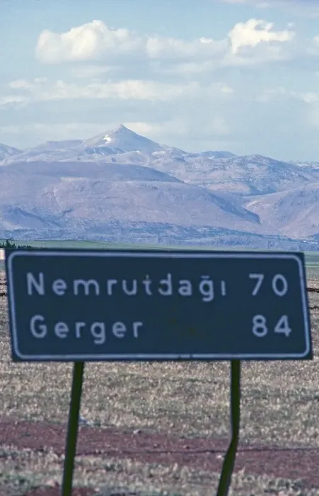 Framed Print : Road sign, 70 kilometres to Mount Nemrut DaGIJ