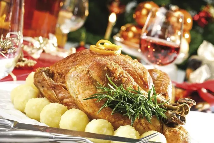 Framed Print : Roast turkey with potato dumplings