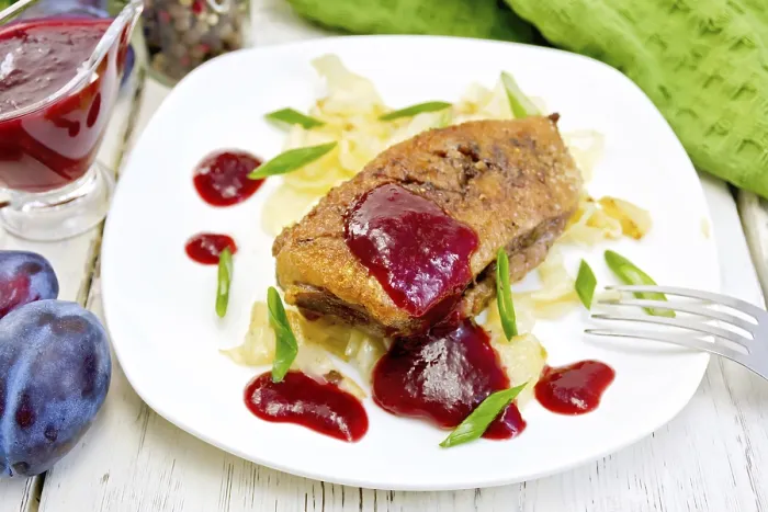 Framed Print : Whole roasted duck breast with stewed cabbage Framed Print : Whole roasted duck breast with stewed cabbage