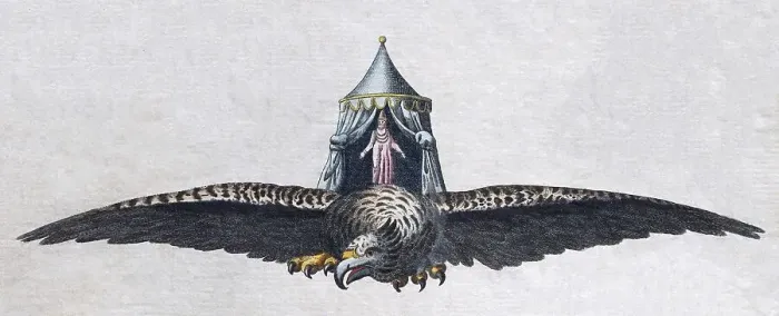 Framed Print : Roc bird, hand-colored copper engraving from children's picture book by Friedrich Justin Bertuch