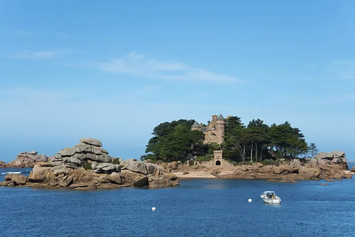 Framed Print : Rocky island with historic architecture and trees Framed Print : Rocky island with historic architecture and trees