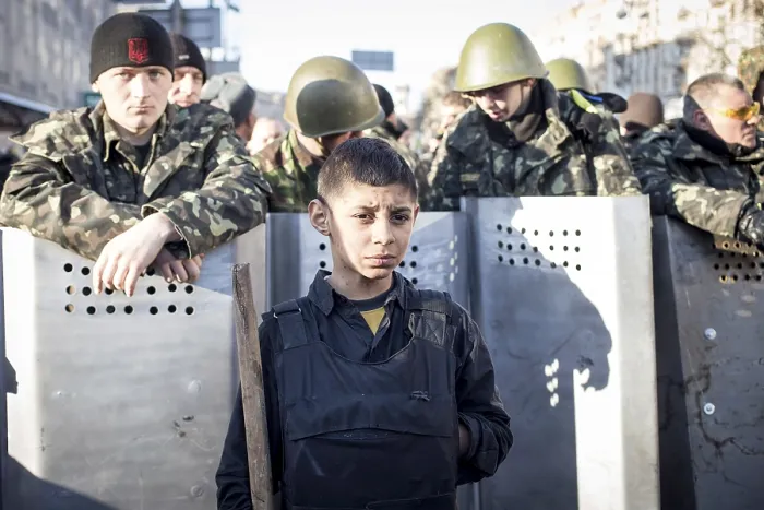 Framed Print : Roman, 13 years, one of the youngest protesters on the Maidan