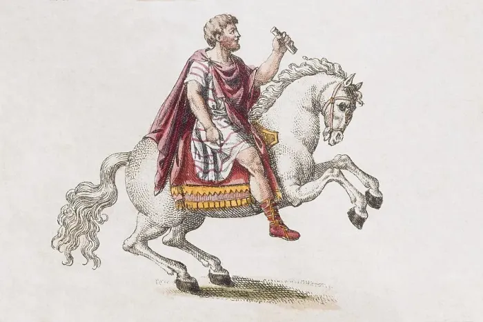 Framed Print : Roman general on horseback, handcolored copper engraving Framed Print : Roman general on horseback, handcolored copper engraving