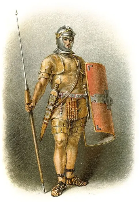 Framed Print : Roman legionary with armor, shield and lance