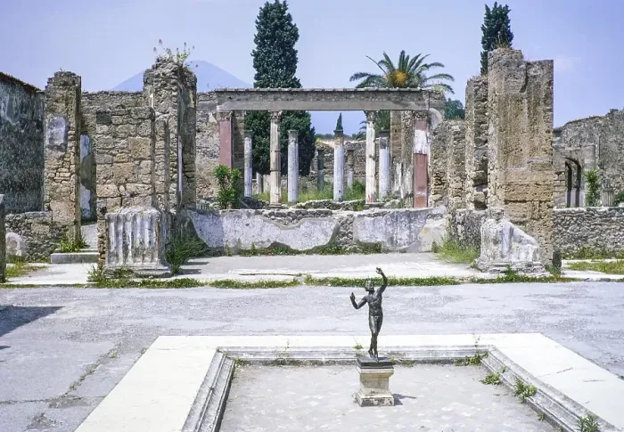 Framed Print : Roman ruins Archaeological Park of Pompeii, Naples, Italy, Europe 1967 - statue of the Dancing Faun, Europe
