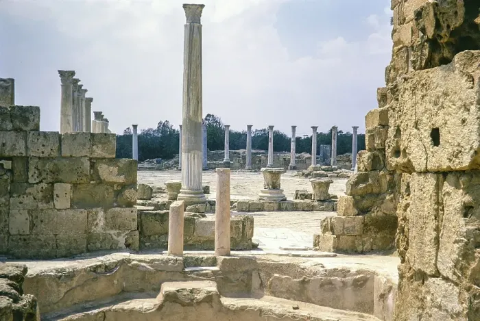Framed Print : Roman Ruins at archaeological site ancient city of Salamis Famagusta, northern Cyprus, Cyprus, Europe 1973, Europe
