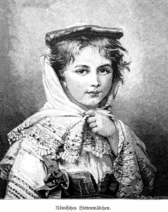 Framed Print : Roman shepherd girl, Rome, traditional traditional costume