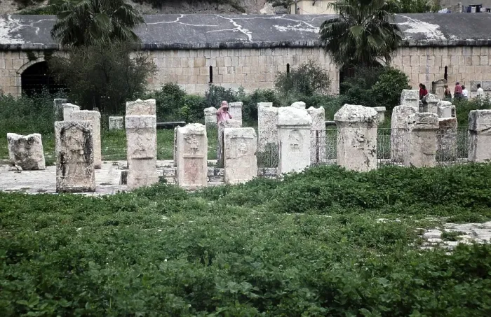 Framed Print : Roman tombstones in an archaeological museum site, Apamea or Afamia, Syria, 1998, Asia