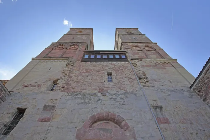 Framed Print : Romanesque St. Mary's Collegiate Church with twin towers