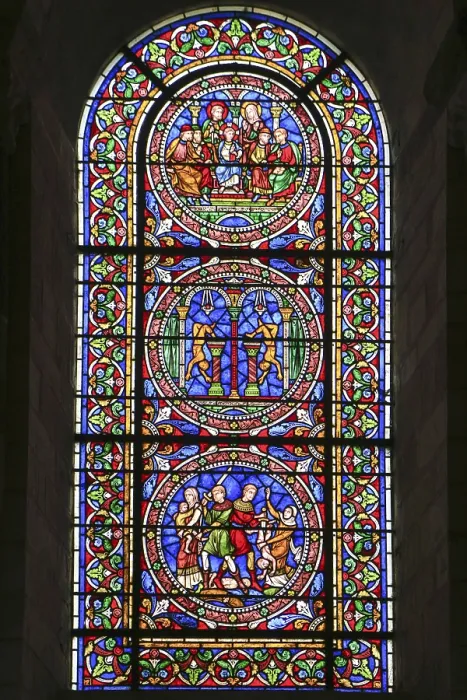 Framed Print : Romanesque stained glass window of the nave