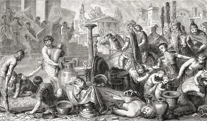 Framed Print : Romans plundering ancient Corinth in 146 BC Framed Print : Romans plundering ancient Corinth in 146 BC