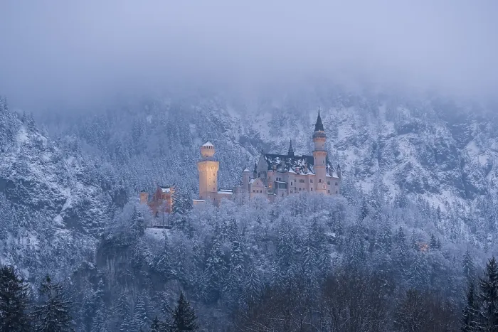 Framed Print : A romantic castle glows in the twilight