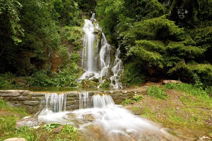 Framed Print : Romantic waterfall in mountains of Harz