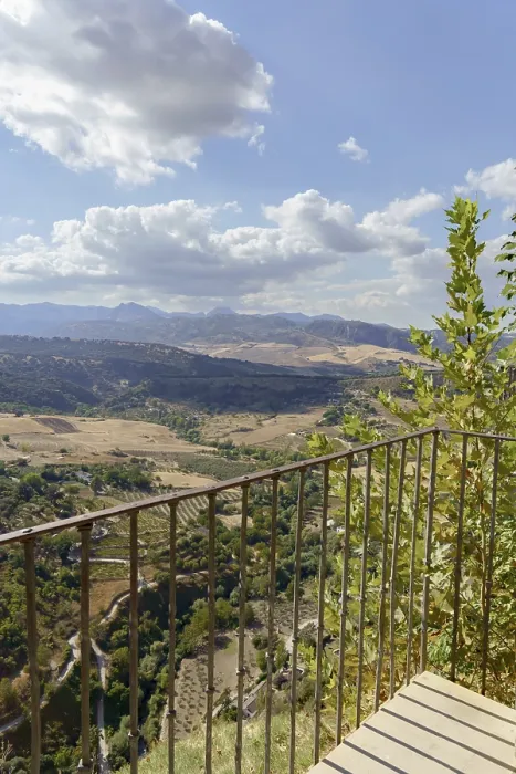 Framed Print : Ronda, malaga, spain Viewpoint balcony overlooking the vast valley with mountains