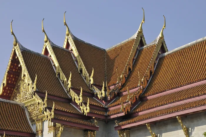 Framed Print : Roof of the Marble Temple (Wat Benchamabophit) and Chofahs (sky tassels)