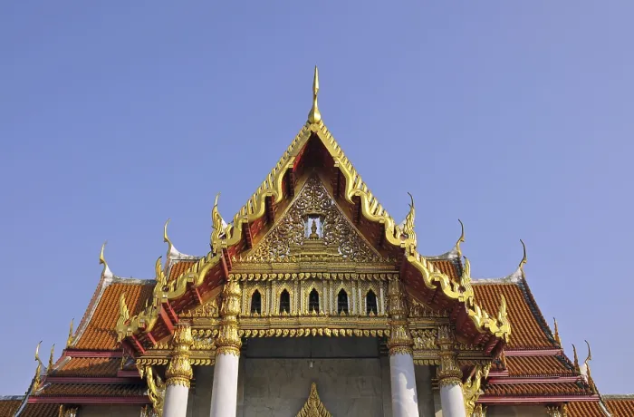 Framed Print : Roof of the Marble Temple (Wat Benchamabophit) and Chofahs (sky tassels)
