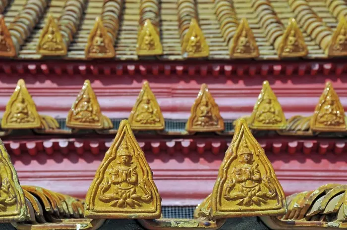 Framed Print : Roof ornamentation, Marble Temple (Wat Benchamabophit), Bangkok, Thailand, Asia