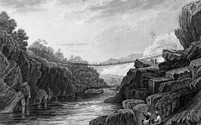 Framed Print : Rope bridge in Hindustan, India