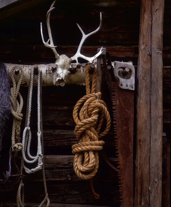 Framed Print : Rope to log cabin, Norway, Europe