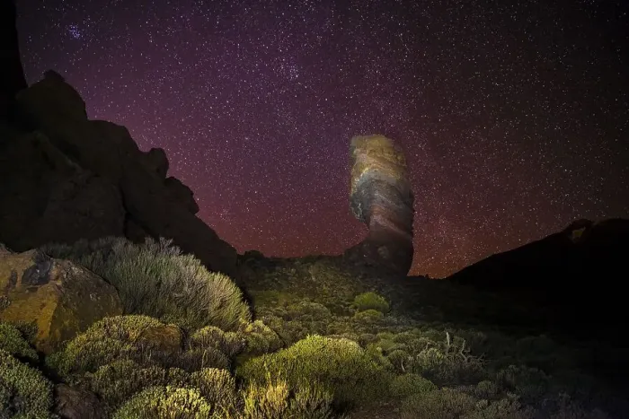 Framed Print : Roque Chinchado and Teide vulcano with starry sky