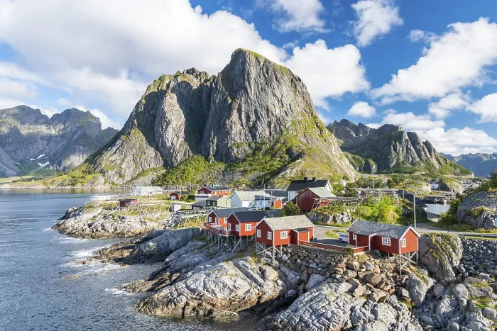 Framed Print : Rorbuer fishing huts on the fjord Framed Print : Rorbuer fishing huts on the fjord