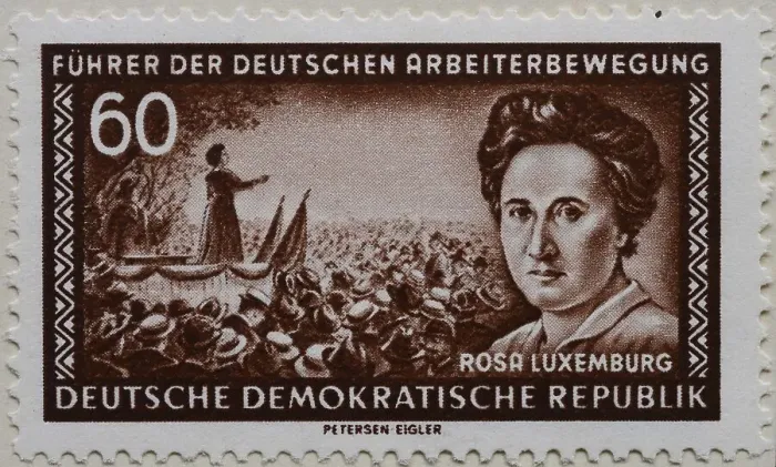 Framed Print : Rosa Luxemburg, portrait on a stamp, GDR, 1955