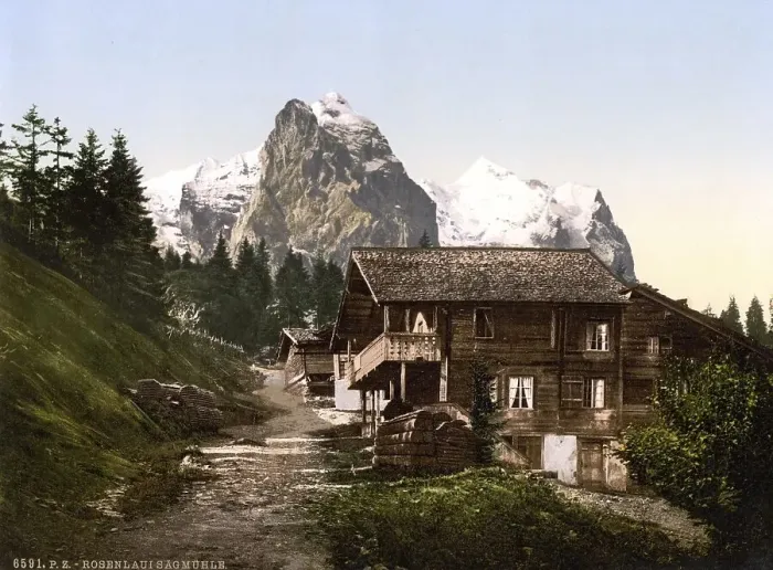 Framed Print : Rosenlaui, mit Saegewerk, Bernese Oberland