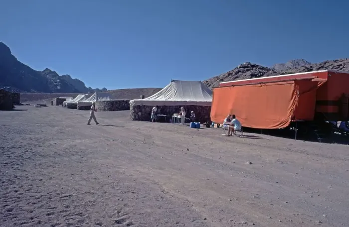 Framed Print : Rotel Tours coach, Zie Cietowner campsite, Sinai Peninsula, Egypt, September 1989, vintage, retro, old, historic, Africa