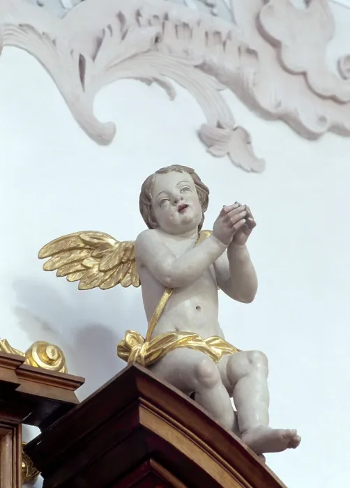 Framed Print : Rottenbuch, former collegiate church / putto at the confessional Framed Print : Rottenbuch, former collegiate church / putto at the confessional