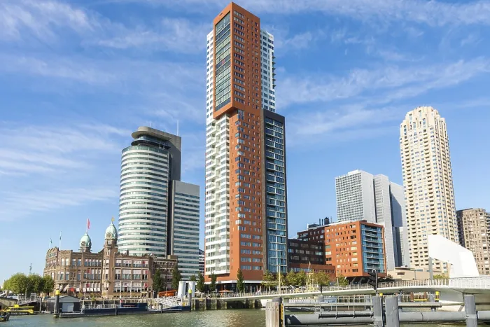 Framed Print : Rotterdam, Netherlands, September 2019: View on the Wilhelminapier with skyscrapers
