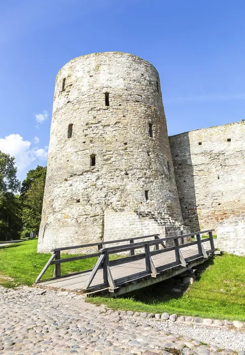 Framed Print : Rough stone tower of the ancient Izborsk fortress