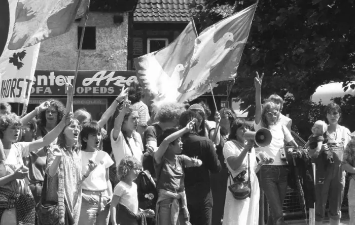 Framed Print : The route of the Women's Peace March 1982 Berlin-Vienna led via Dortmund