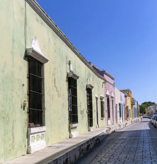 Framed Print : Row of colourful Spanish colonial buildings