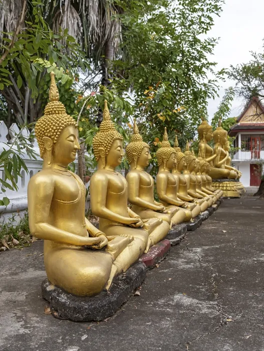 Framed Print : Row of golden Buddha images, Wat That Luang temple Framed Print : Row of golden Buddha images, Wat That Luang temple