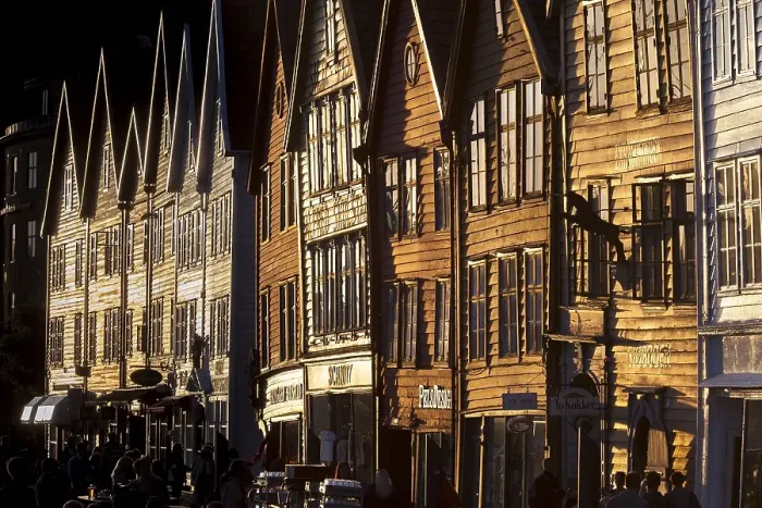 Framed Print : Row of houses, Tyske Bryggen in the evening light