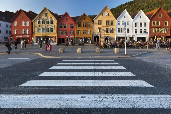 Framed Print : Row of houses, Tyske Bryggen in the evening light