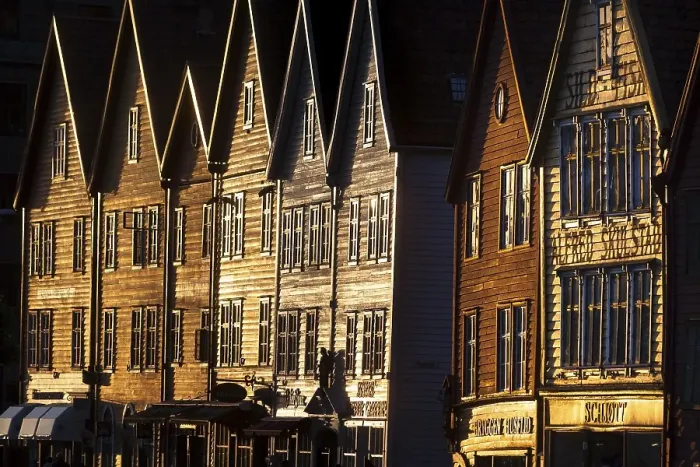 Framed Print : Row of houses, Tyske Bryggen in the evening light Framed Print : Row of houses, Tyske Bryggen in the evening light