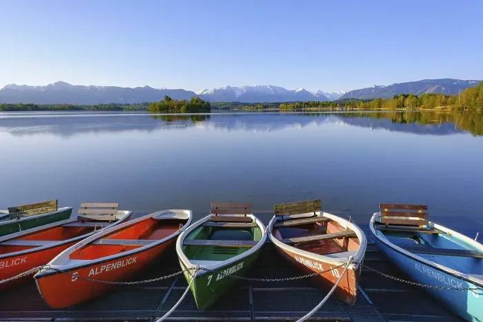 Framed Print : Rowing boats on the shores of Lake Staffelsee
