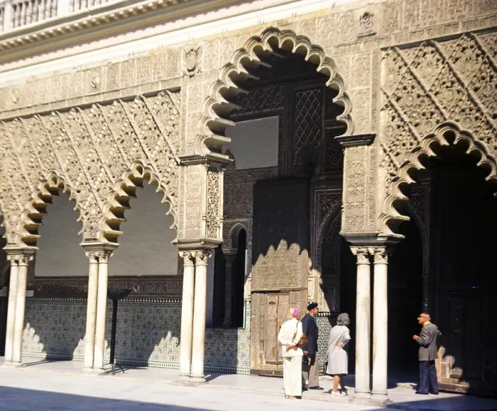 Framed Print : Royal Alcazar, Seville, Spain 1976 People on a guided tour