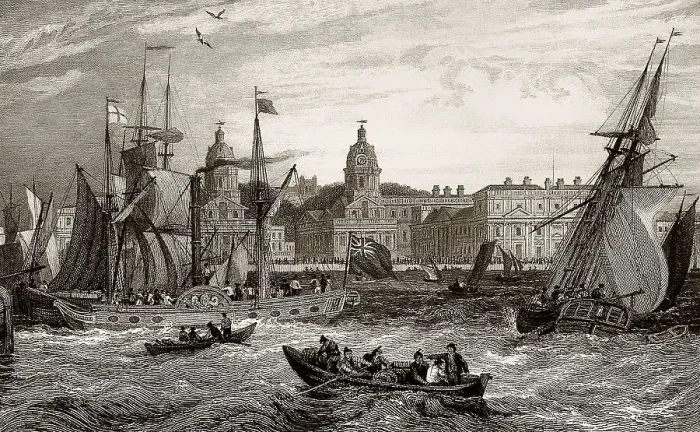 Framed Print : Royal Naval Hospital, seen from the Isle of Dogs Framed Print : Royal Naval Hospital, seen from the Isle of Dogs
