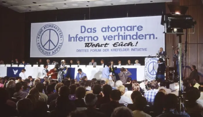 Framed Print : Ruhr area. The third forum of the Krefeld Initiative for Nuclear Disarmament in the 1980s