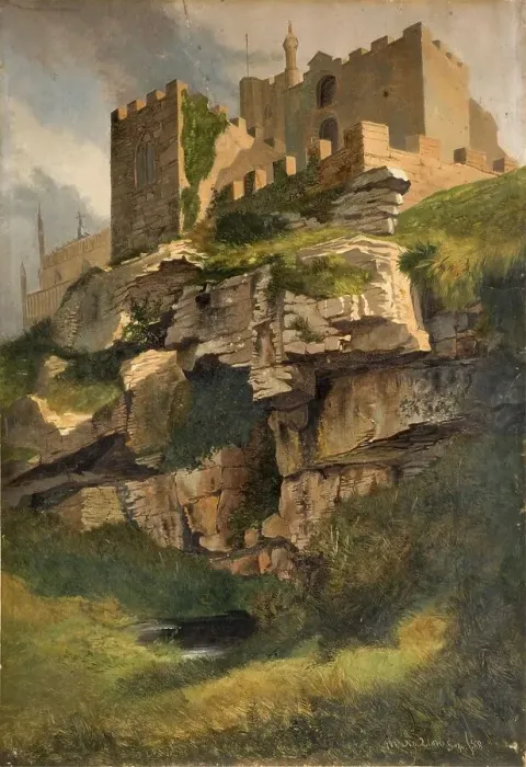 Framed Print : Ruin and rocky landscape on the coast of Marazion