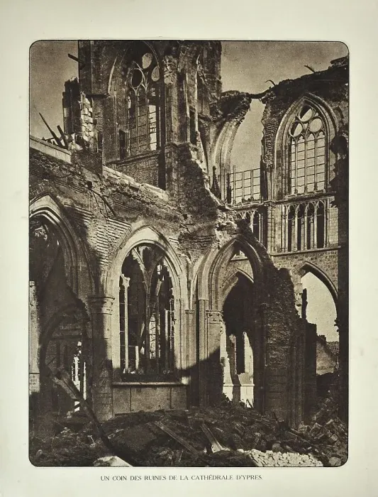 Framed Print : Ruined cathedral at Ypres after bombardment in Flanders during the First World War