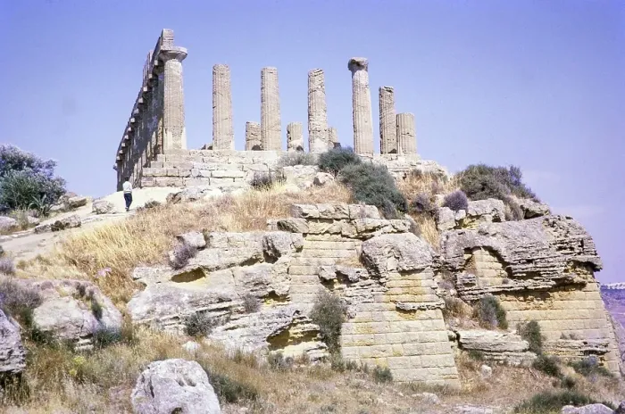 Framed Print : Ruins of Greek temple, Temple of Heracles or Hercules, Valle dei Templi, Agrigento, Sicily, Italy, Europe 1969, Europe