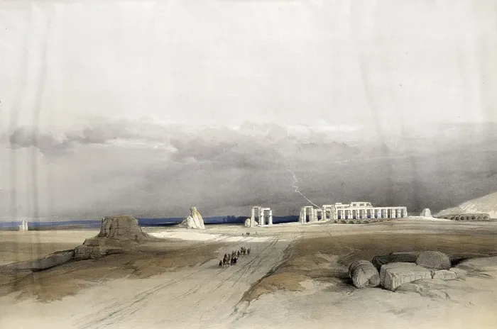 Framed Print : Ruins of the Memnonium, Thebes, Egypt, c. 1850, Historical, digitally restored reproduction from a 19th century original, exact date unknown, AI generated, Africa Framed Print : Ruins of the Memnonium, Thebes, Egypt, c. 1850, Historical, digitally restored reproduction from a 19th century original, exact date unknown, AI generated, Africa