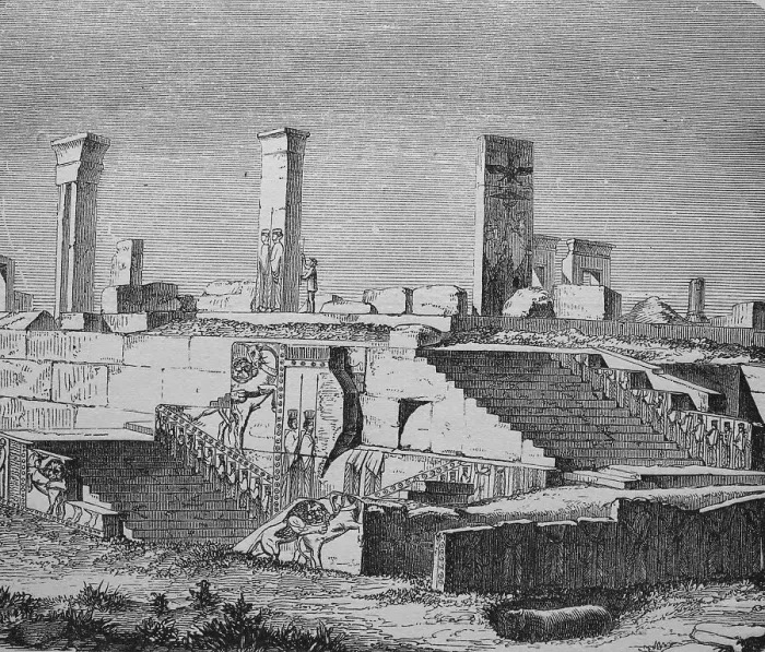 Framed Print : Ruins of Persepolis, Iran, historical woodcut Framed Print : Ruins of Persepolis, Iran, historical woodcut